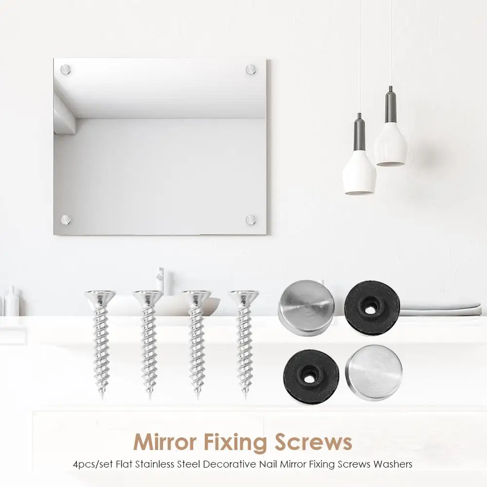 4pcs/set Flat Stainless Steel Decorative Nail Mirror Fixing Screws Washers ✨ 