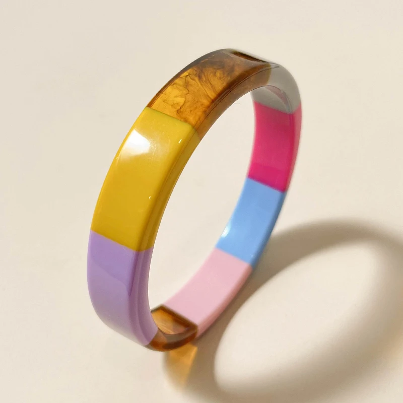 Bracciale Rigido Largo In Resina Acrilica Geometrica Marrone Trasparente - Gioiello Effetto Esagerato - 5