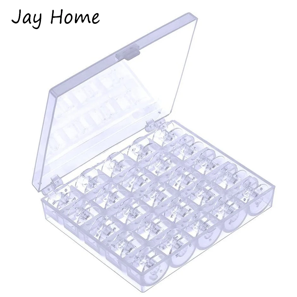 

25Pcs Transparent Sewing Machine Bobbins Spools Accessories with Storage Case Plastic Sewing Bobbins Needlework Sewing Supplies