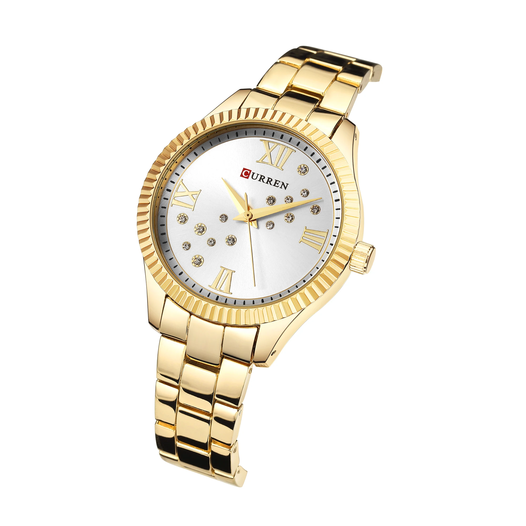 

CURREN Dress Ladies Wrist Watches High Quality Water Resistant Rhinestone Women Quartz Watch Gold Stainless Steel Fashion Clock
