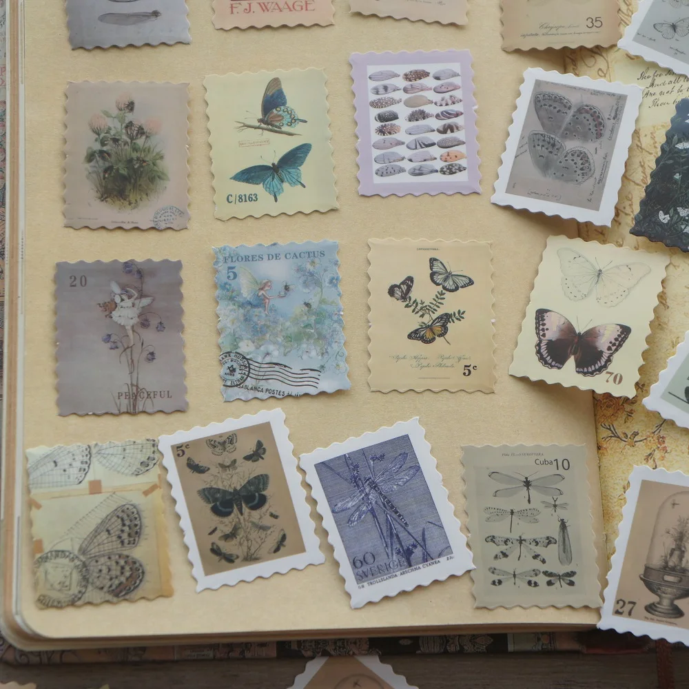 44pcs Butterfly Insect Stamp Design Sticker As Gift Tag Birthday Gift Decoration Scrapbooking DIY Sticker