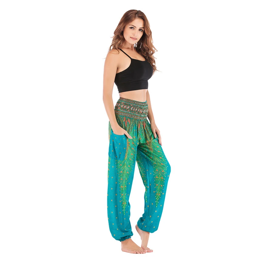 13Color Traditional Thai Costume Peacock Dress for Women Trousers Asia Clothes Thailand Fashion Yoga Adult Casual Trousers