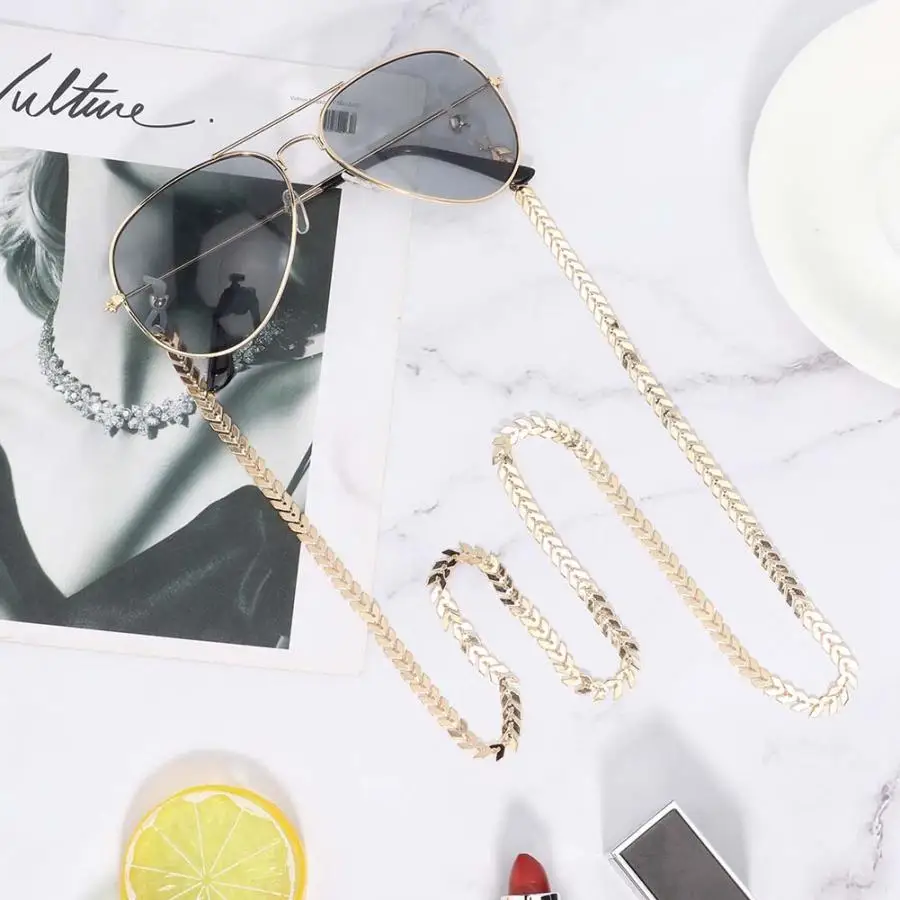 Fashion Anti-Slip Leaf Sunglasses Strap Alloy Eyeglass Glasses Chain Reading Glasses Strap Gold lightweight Eyeglasses Chain a