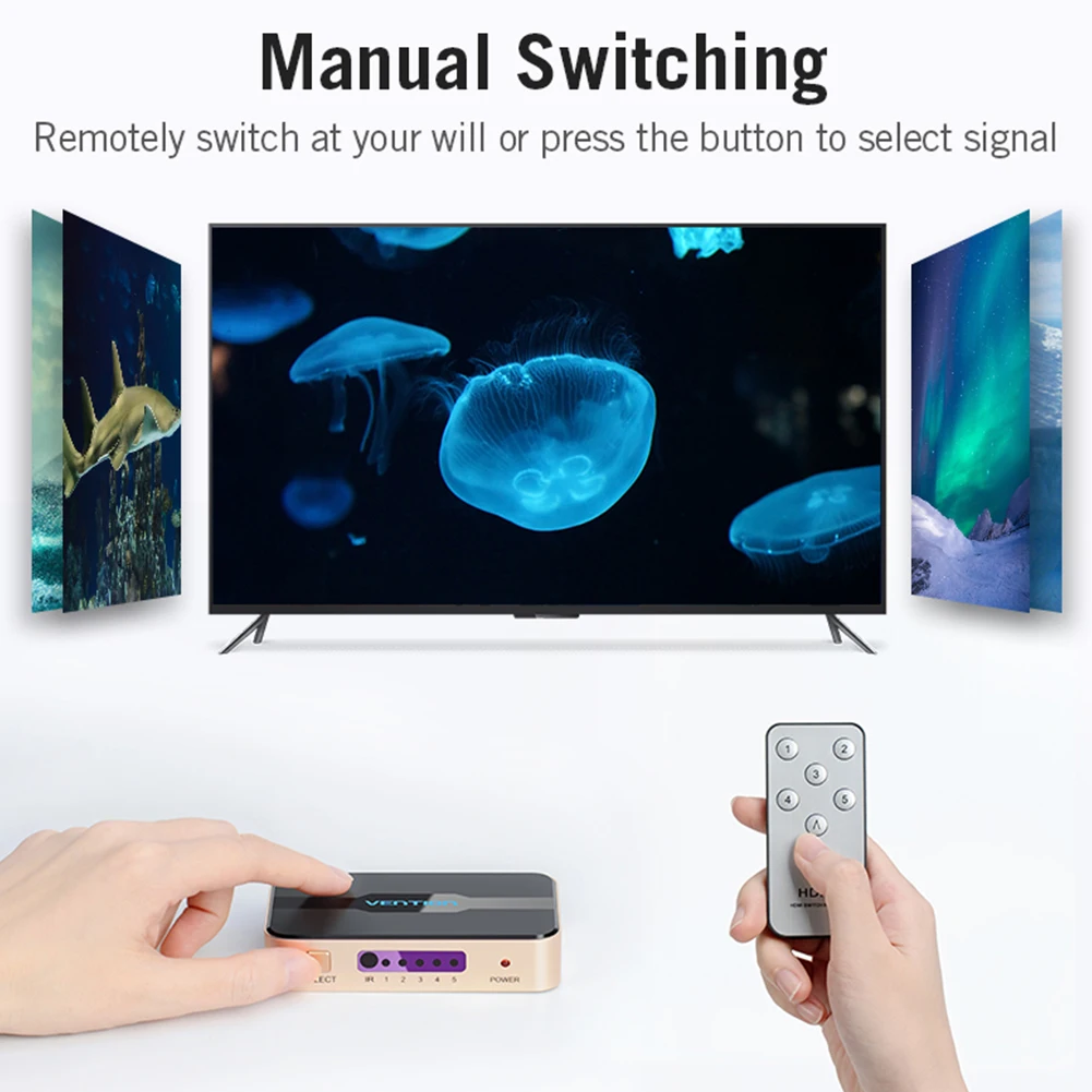 5 Input 1 Output Splitter IR 4K Audio Adapter Video HDTV Projector DVD Player HDMI Switcher Remote Control Mini Professional