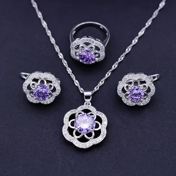 

GZJY Women Hollow Crystal 925 Silver CZ Earrings Necklace Pendant Wedding Ring Jewelry Sets for Women Cocktail Party Gift