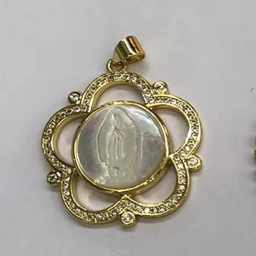 10 шт./лот натуральный AAA CZ Virgin of Guadalupe мать кулон с жемчужной раковиной Guadalupe жемчужная оболочка Швабра подвески для ожерелья - Окраска металла: Светло-желтый, золотистый цвет
