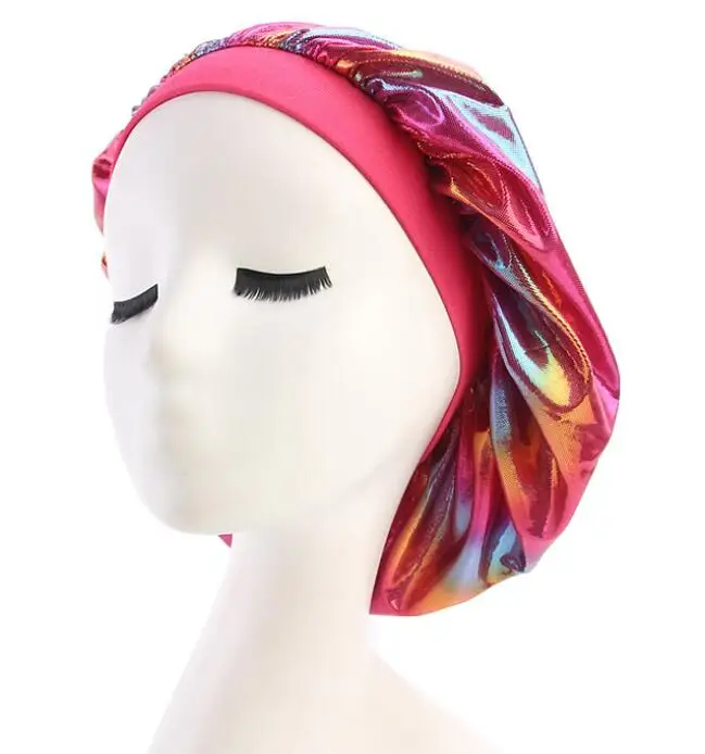 Hot Pink Женская Лазерная Высокая эластичность широкий боковой Чепчик для сна шляпа для химической завивки шляпы для химиотерапии для ванной гостиничной душевой крышки s домашняя Крышка для волос Горячая Распродажа - Цвет: Hot Pink