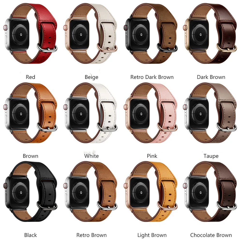 

Кожаный ремешок для Apple watch 8 7 SE 6 5 4 3 2 1 38 мм 40 мм 41 мм 42 мм 44 мм 45 мм 49 мм, аксессуары для умных часов iWatch