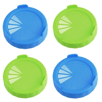 

4Pcs Sprouting Lids Food Grade Mesh Sprout Cover Kit Seed Growing Germination Vegetable Silicone Sealing Ring Lid for Mason Jar