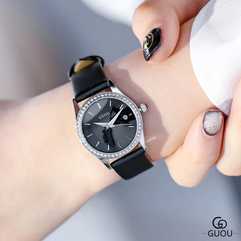 

2019 Luxury Diamond Creative Women's Quartz Watches Calendar Leather Lady Dress Casual Wristwatch Female Watch Clock reloj mujer