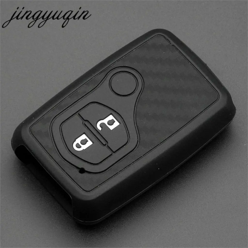 

Carbon Silicone Car Key Case Cover For Toyota Land Cruiser Prado 150 Camry Prius Crown For Subaru Foreste XV Keychain