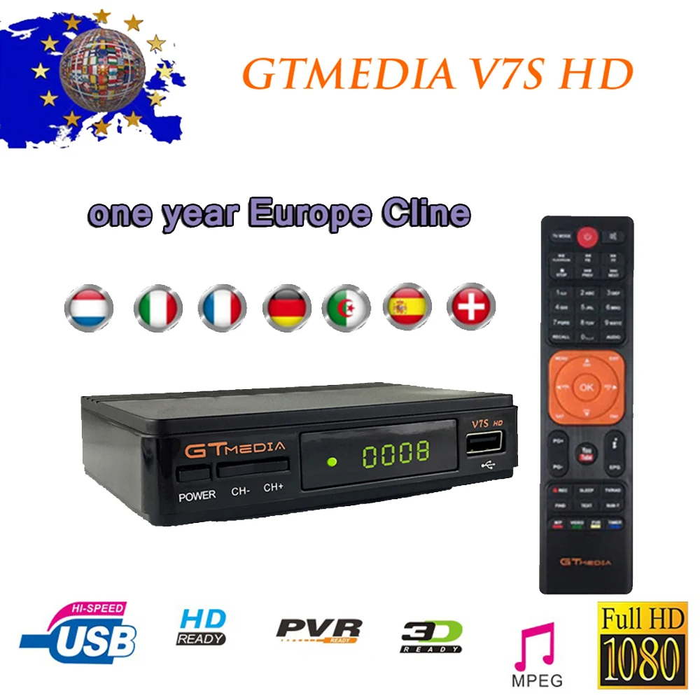 

Fast GTMedia V7S HD Full HD Satellite TV Receiver supports DVB-S2 1080P+USB WIFI 1080P TV Box Spanish cccam for one year