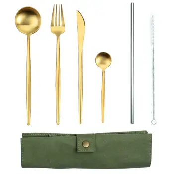 

Dinnerware Set Travel Cutlery Set Camping Tableware Reusable Utensils Set with Spoon Fork Chopsticks Straw and Portable Case