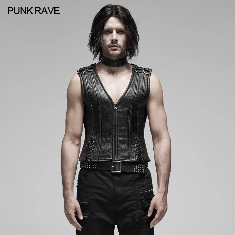 Мужской корсет в стиле панк с v образным вырезом и металлической лентой|Зентай| |