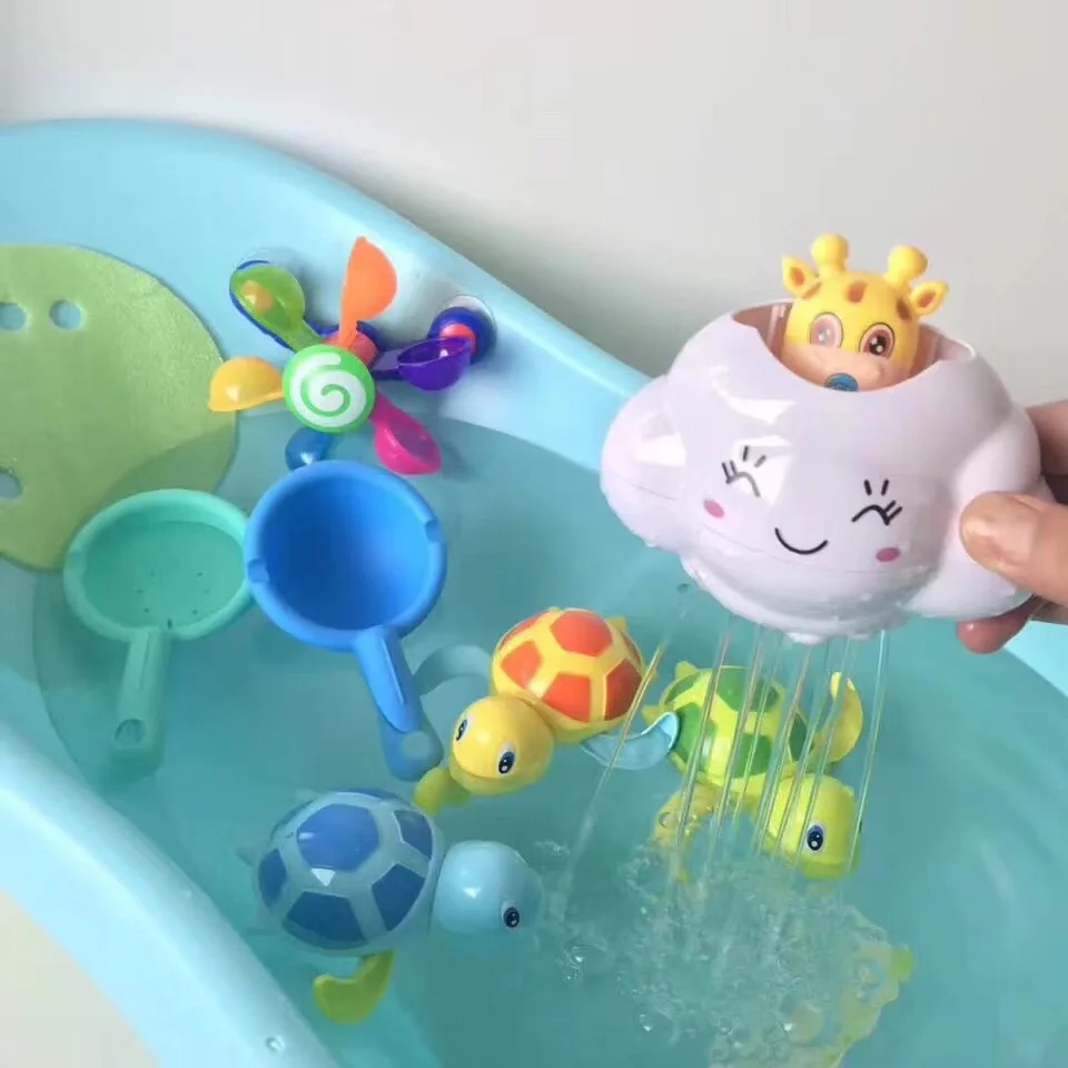 Летние Детские Игрушки для ванны с водяным распылителем, игра с водной мельницей с 2 ложками, радужная ветряная мельница для душа, детский набор для ванной комнаты