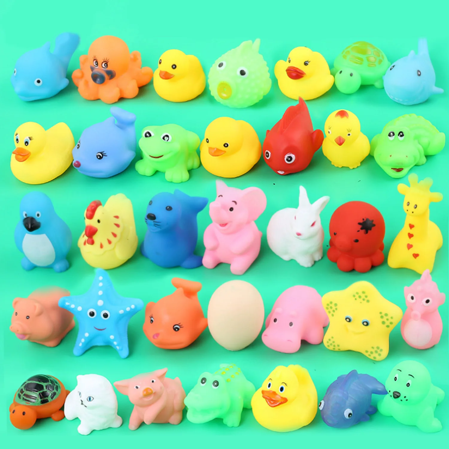 

Kids Bath Toy Besegad 100PCS Cute Cartoon Animal Press Squeaking Sound Bath Shower Floating Toy Bathroom Water Toy Random Style