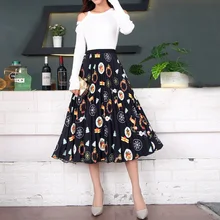 Новая Осенняя Рождественская юбка с рисунком Женская миди плиссированная юбка с высокой талией в европейском стиле летние юбки