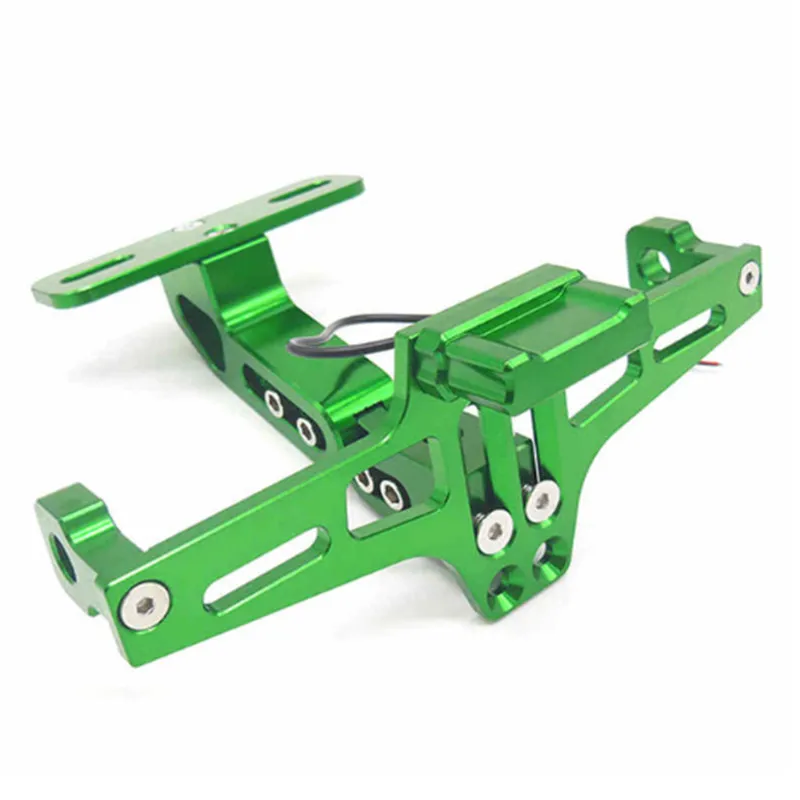 Green CNC Алюминиевый Кронштейн номерного знака мотоцикла регулируемый угол мотоцикла держатель заднего номерного знака с светодиодный подсветкой - Цвет: Green