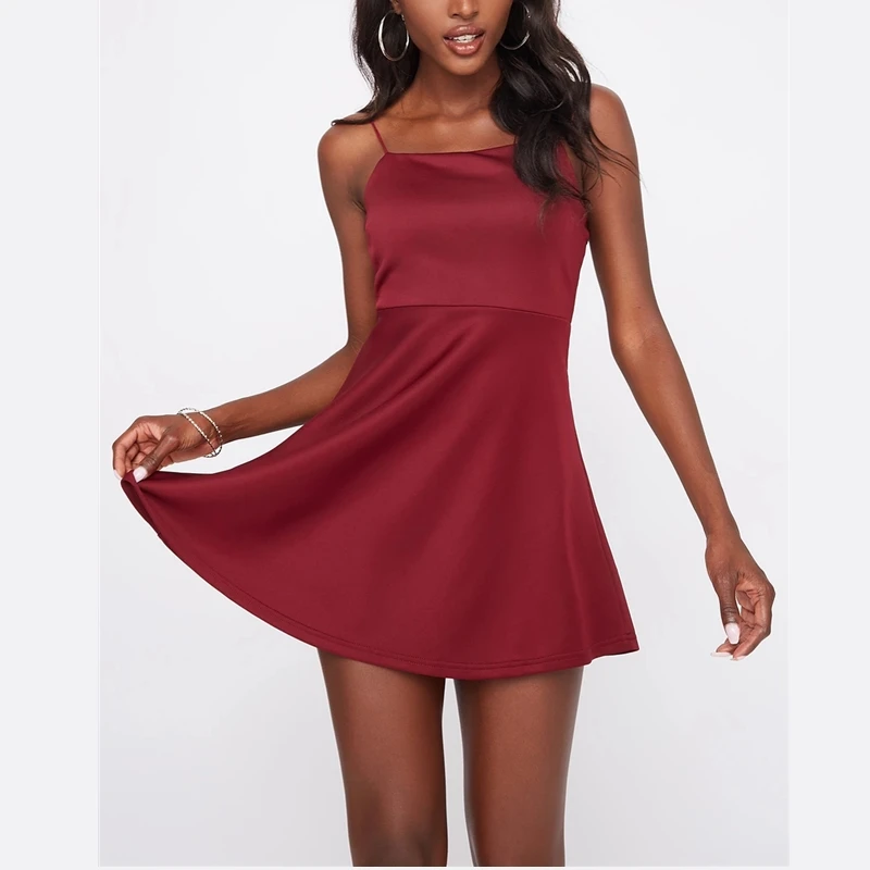 Для женщин короткая мини-юбка Vestidos бутон платье леди платье без рукавов, Платья На Бретельках на каждый день Повседневное на цельных высоких приталенное платье Клубные вечерние - Цвет: Красный