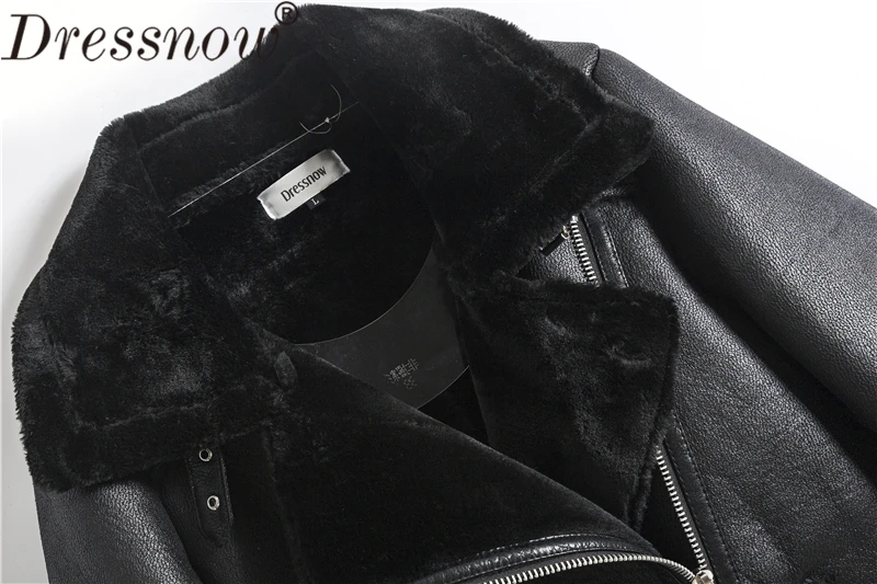 Dressnow Женское зимнее плотное пальто Дамская мода PU мотоциклетная кожаная женская черная Теплая Бархатная Свободная куртка