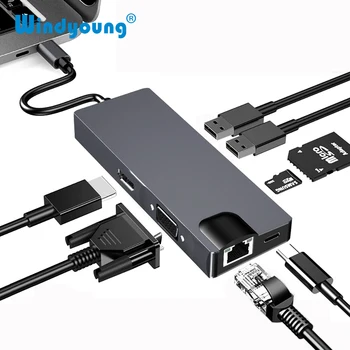 

USB Type C Hub Multi Docking Station USB 3.0 Hub USB C to HDMI VGA PD Gigabit LAN Ethernet RJ45 SD TF Card for Macbook Laptop