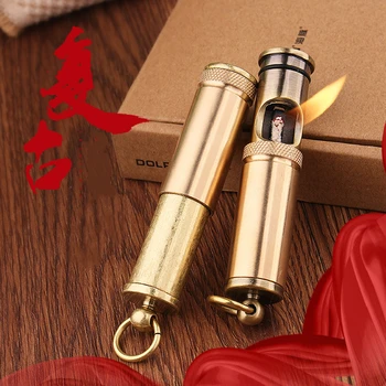 

Retro Free Fire Torch Lighter Grinding Wheel Flint Brass Kerosene Oil Pipe Lighter Cigarette Gasoline Windproof Gadgets For Men