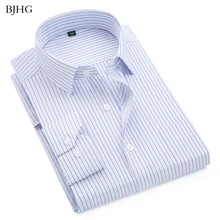 BJHG брендовая Новая мужская рубашка, мужские рубашки, полосатые мужские повседневные рубашки с длинным рукавом, деловая официальная рубашка в клетку, camisa social
