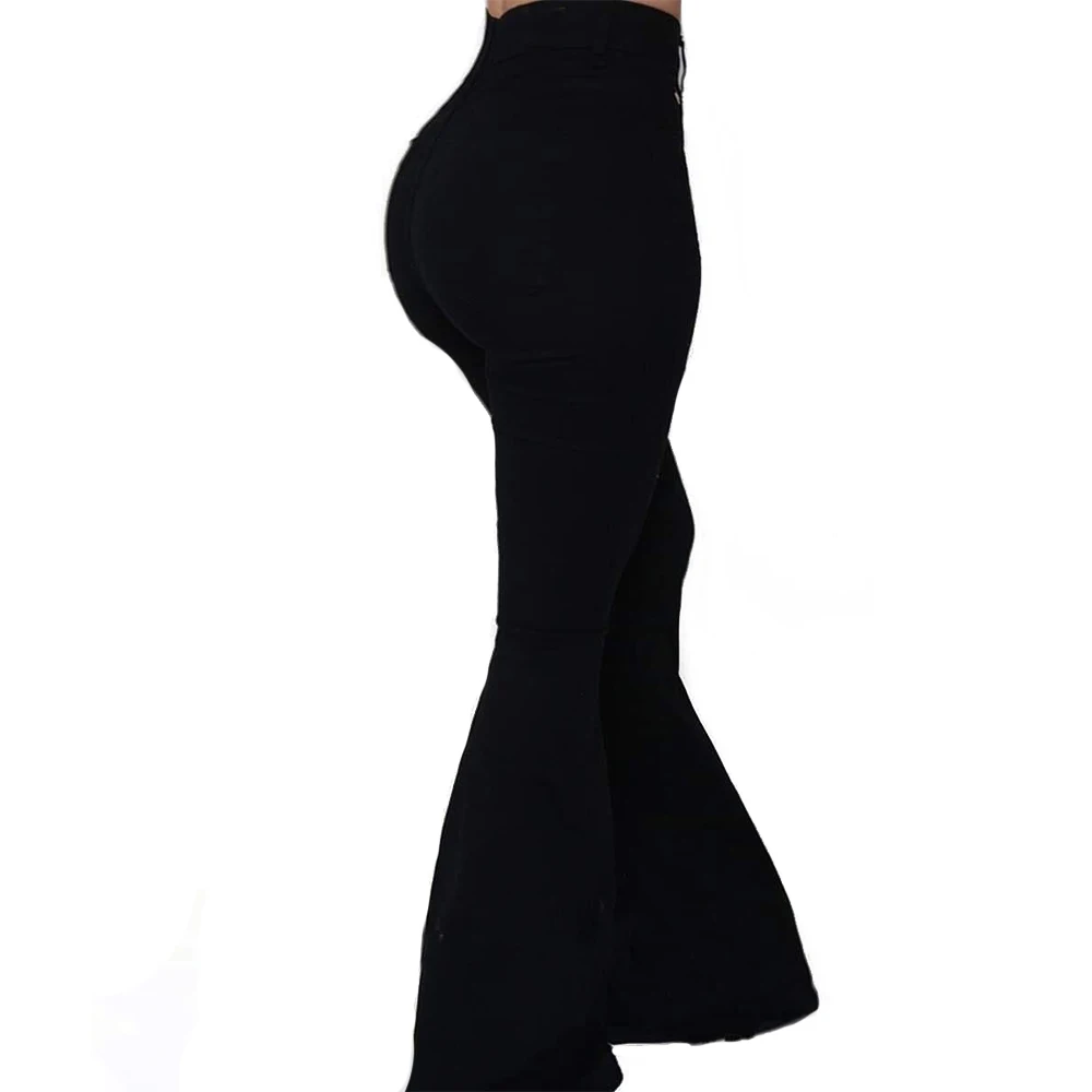 Summer Womens High Waist Trousers Flared Pants Bell Bottoms Long Pants White Black Wine red