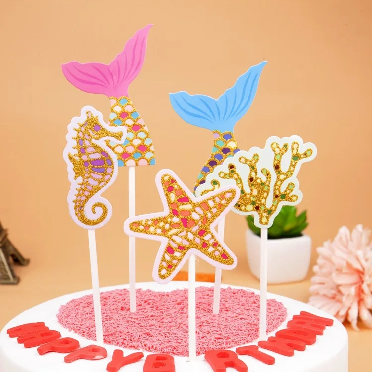 Сверкающие русалки раковины океан мороженое украшение для торта на день рождения на тему "Лошадки карусели" Вечерние принадлежности красота торт Топпер украшения Дети Кекс - Цвет: Белый