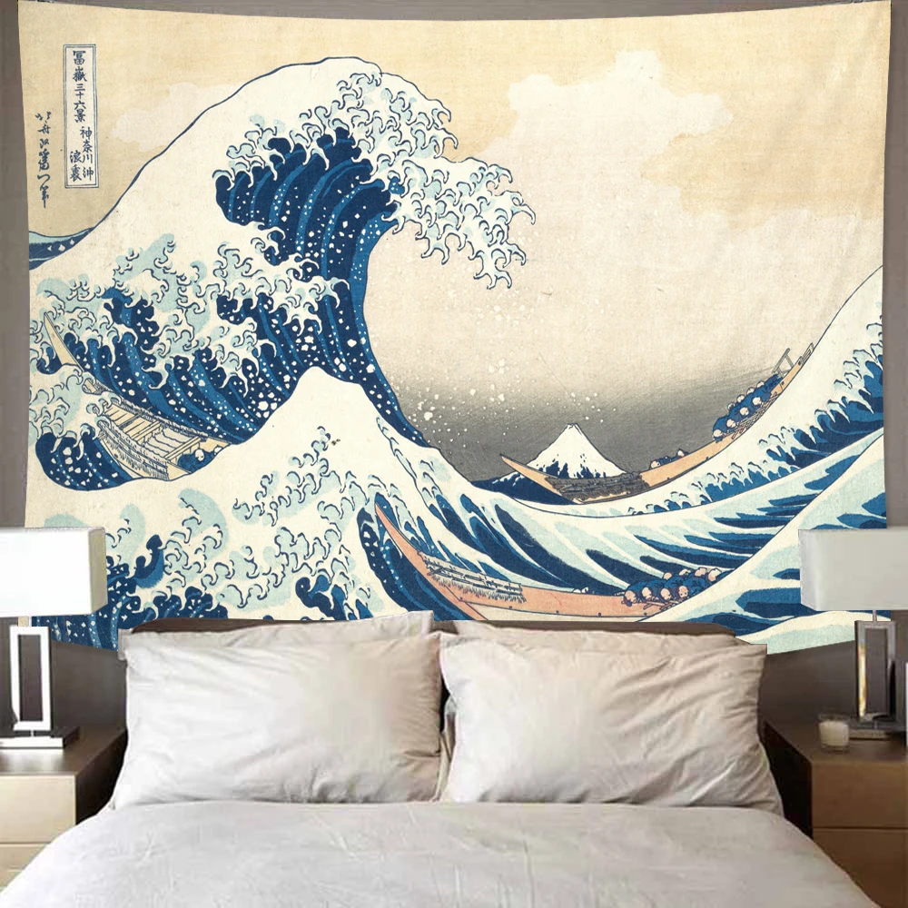 Tapestry Decor Aesthetic Room Decor Tapestry The Great Wave of Kanagawa Wall Hanging Household Japanese Kawaii Room Decor
