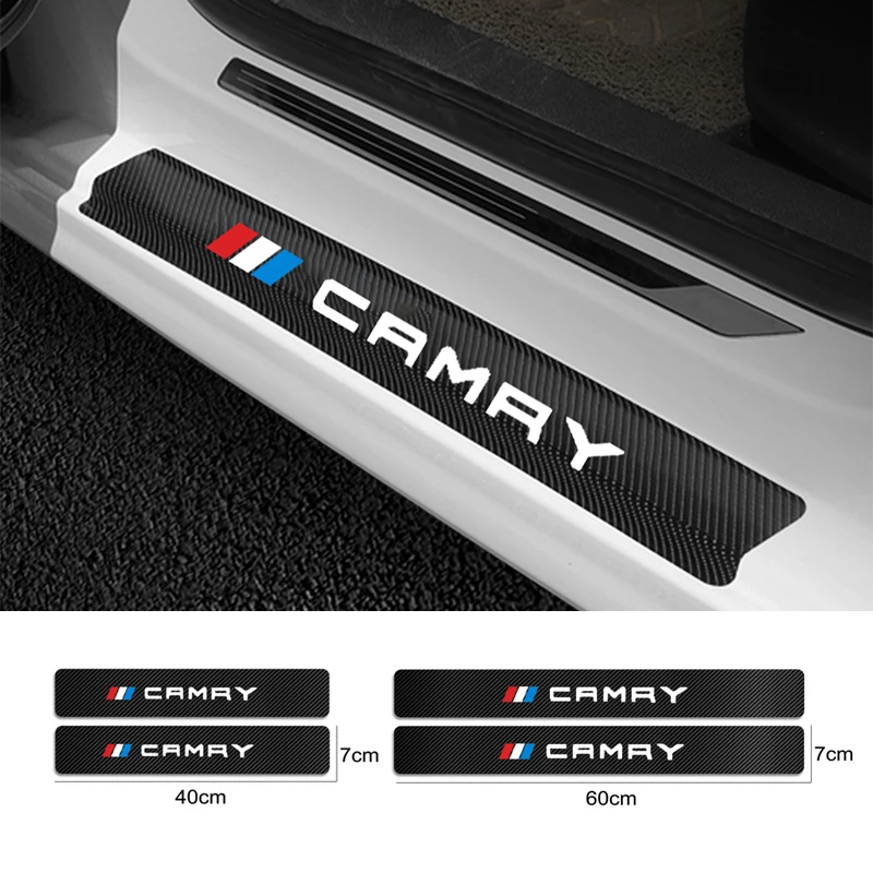 

For Toyota camry 2017 2018 2019 Car Sticker 4pcs car door sill protector leather carbon fiber vinyl stickers Car Accessories