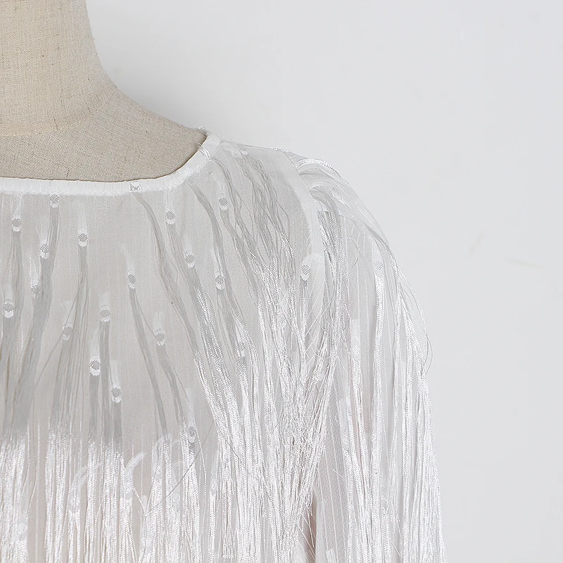 TWOTWINSTYLE Perspective Patchwork Tassel Women's Shirt O Neck Lantern Long Sleeve Embroidery Blouses Female Autumn Fashion