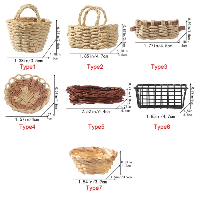 1/12 Scale Dollhouse Furniture Storage Basket Vegetable Food Hand-woven Iron Frame Dollhouse Miniature Decoration Kids Gift 6