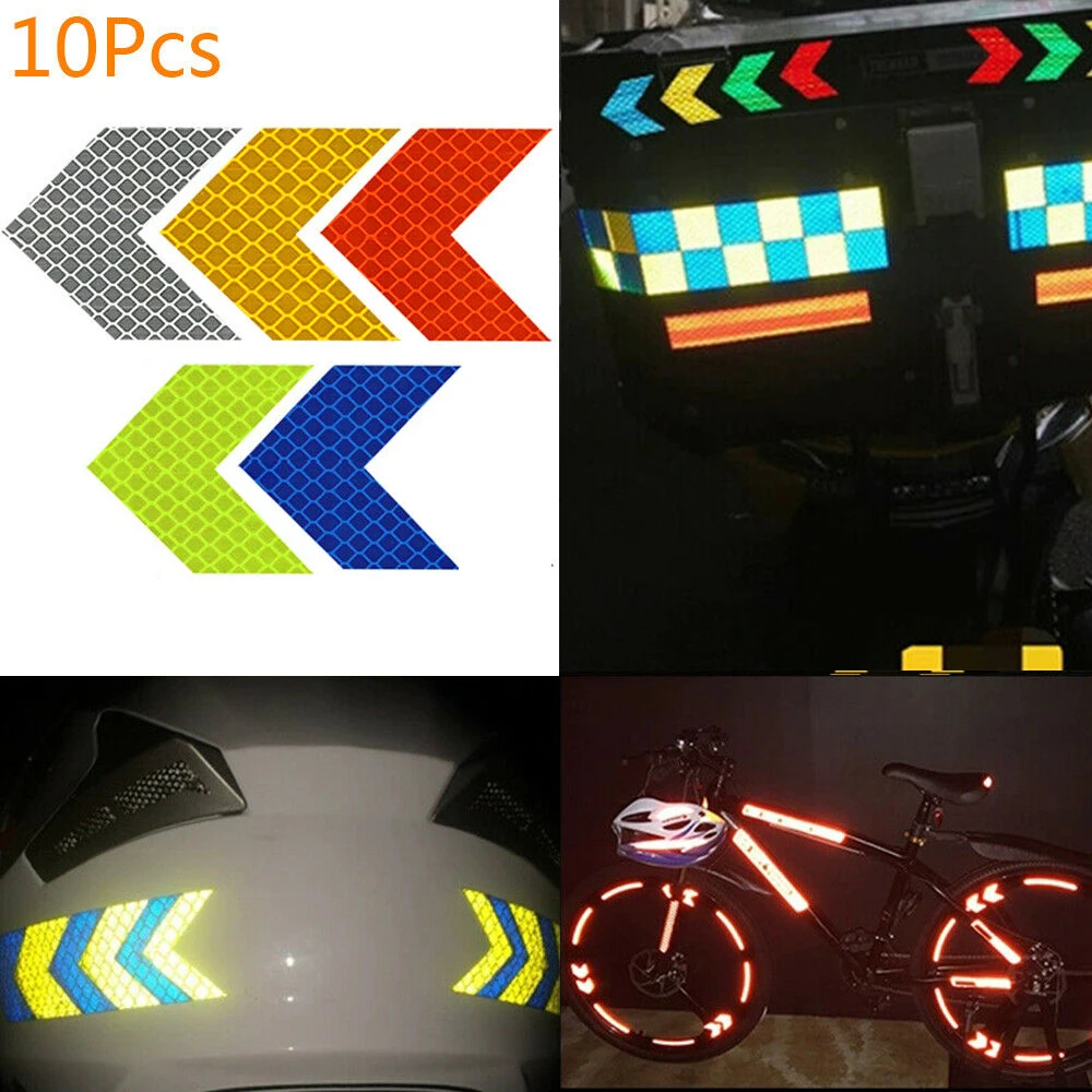 

10pcs Auto Motorcycle Electric Vehicle Bicycle Warning Reflective Sticker Body Scratch Decorative Arrow Reflective Strip