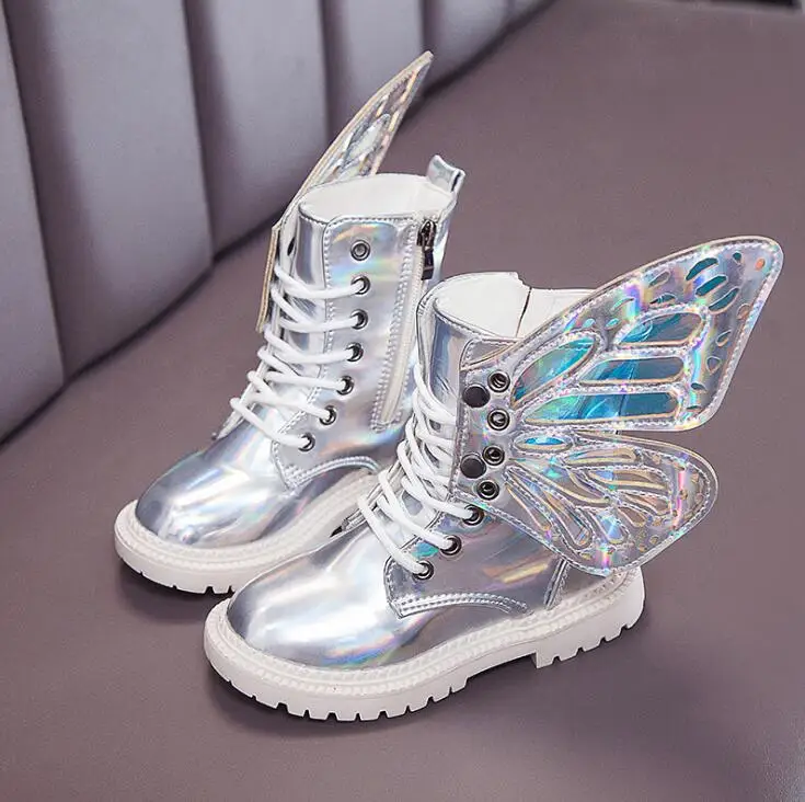 New Autumn Kids Martin Boots Baby Girls Pu Leather Shoes Children Butterfly Ankle Boots Boys Black Brand Boots Fashion Soft Shoe