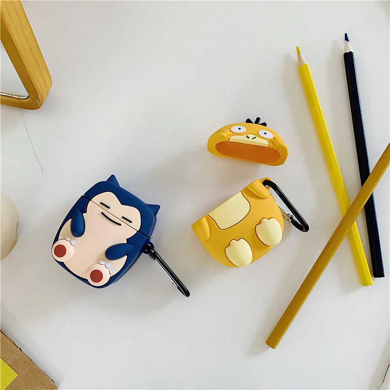 3D Милый Забавный мультфильм Snorlax Psyduck наушники крышка для Apple беспроводной Bluetooth гарнитура Airpods Силиконовые чехлы Funda
