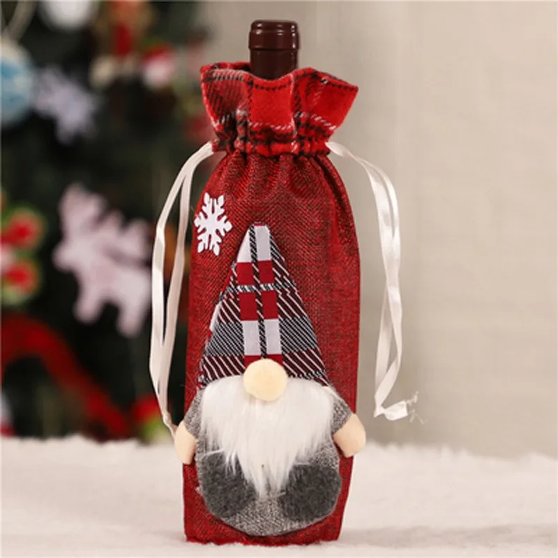 Christmas Decorations For Home Drawstring Wine Bottle Covers Treat Bags Champagne Bottle Cover Gift Holiday Dining Table Decor