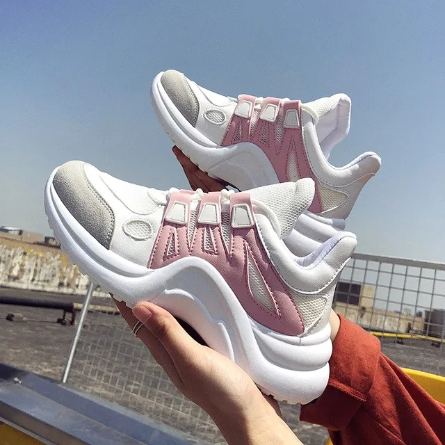 Women Shoes White Chunky Sneakers Spring Women Vulcanized Shoes Fashion Trainers Baskets Sneakers Women Chaussures Femme - Цвет: Розовый
