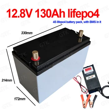 

GTK lithium 12.8V 12V 130AH lifepo4 battery pack deep cycle for boat Solar energy storage RV communications radio +10A Charger