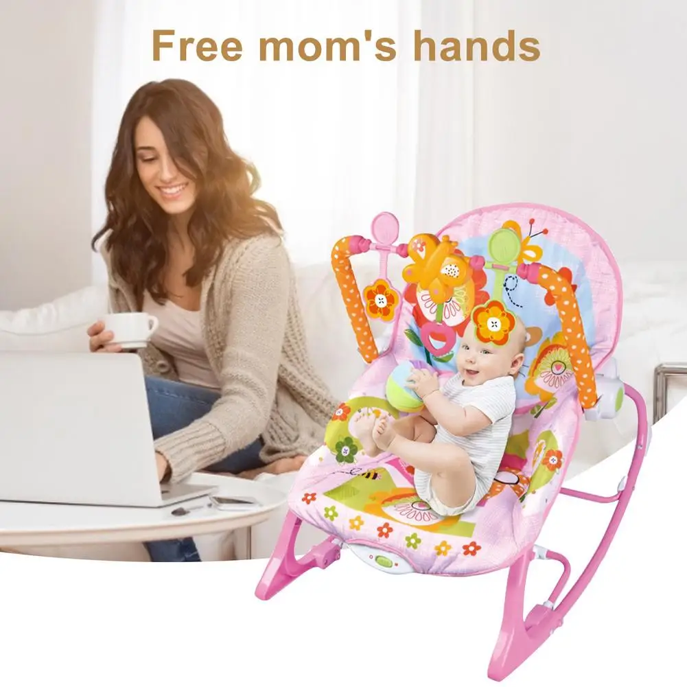 Newborns Baby Rocking Chair Sleeping Cradle Bed Infant Bouncer With Hanging Rattle Toys Swing