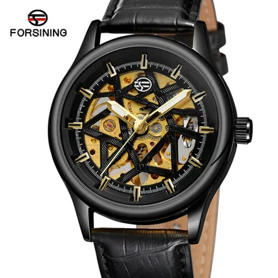 

Forsining New Style Men Fashion Casual Classic Hollow out Manual Analog Watch Leather Belt MEN'S Watch