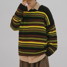 Autumn Striped Sweater Men Fashion Contrast Color Casual Knit Sweaters Men Loose Long-sleeved Pullover Sweter Man Clothes M-2XL Autumn Striped Sweater Men Fashion Contrast Color Casual Knit Sweaters Men Loose Long-sleeved Pullover Sweter Man Clothes M-2XL