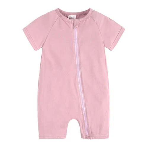 New Baby Girl Boy Rompers Solid Color O-Neck Zipper Cotton Short Sleeve Infant Pajamas Toddler Jumpsuit Bodysuit for Newborn Cute Infant Baby Girls Romper Baby Rompers