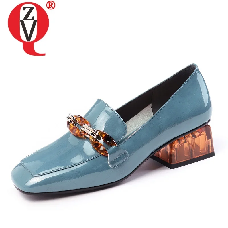 ZVQ/Новые Модные осенние женские туфли-лодочки женская обувь из натуральной кожи с квадратным носком на среднем каблуке без застежки Прямая поставка, размер 33-42