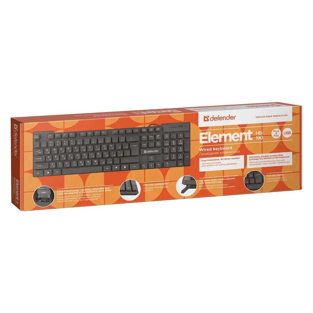 Клавиатура Defender Element HB-190 USB RU,черный,полноразмерная