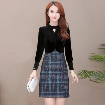 

HAYBLST Brand Dress Womens 2020 New Spring Plus Size 4XL Elegant Kawaii Vestidos Long Sleeve Loose Korean Stysle Velvet Clothing