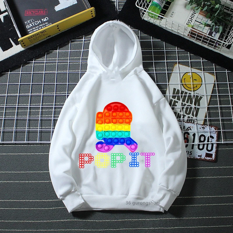 

Rainbow Popit Graphic Print Cap Hoodies Fidget Toys Funny Kids Clothes Winter/Spring/Autumn Children'S Clothing Streetwear Tops