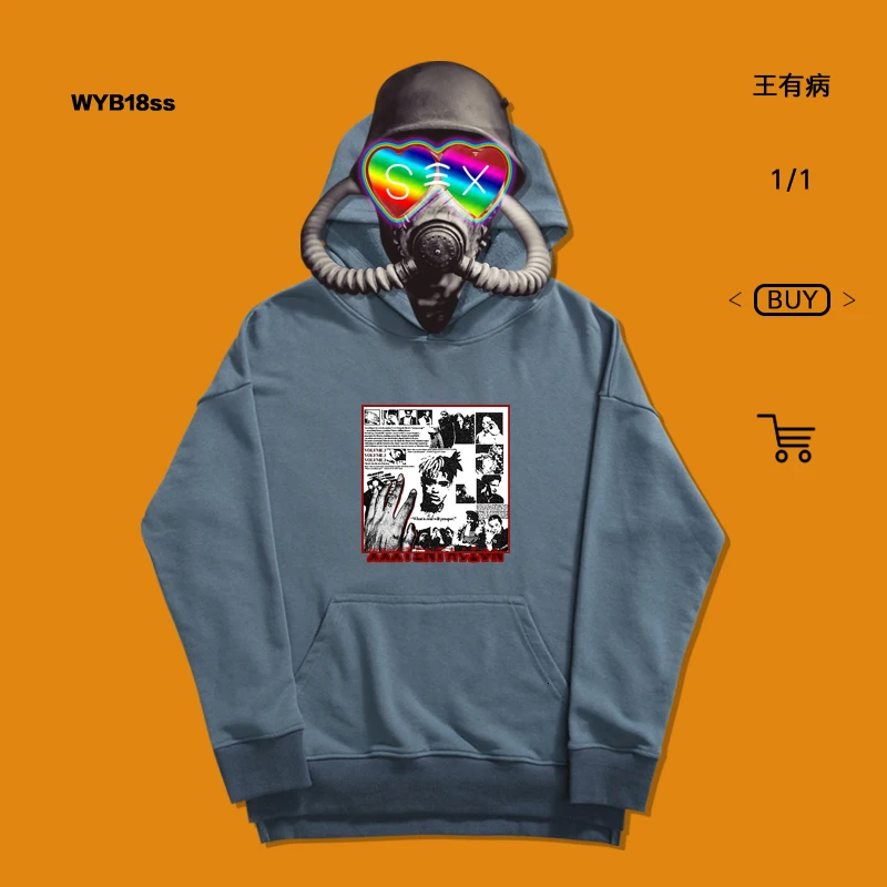 Толстовка bboy rap скейтборд свободные личности hoodizn мультфильм печати Ins Мода карман открытие свободный стиль пальто