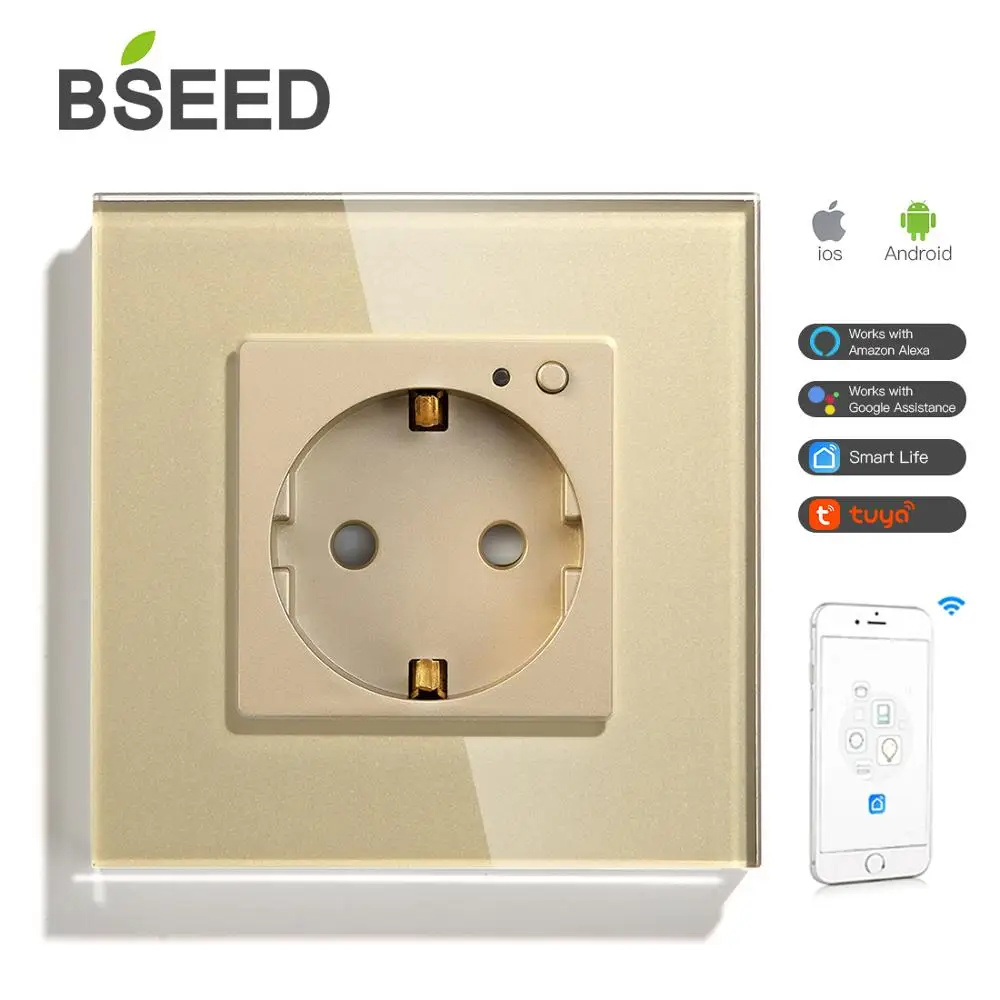 BSEED один WI FI стенная розетка работать с Tuya Smart Life гнездо белый черного и золотого