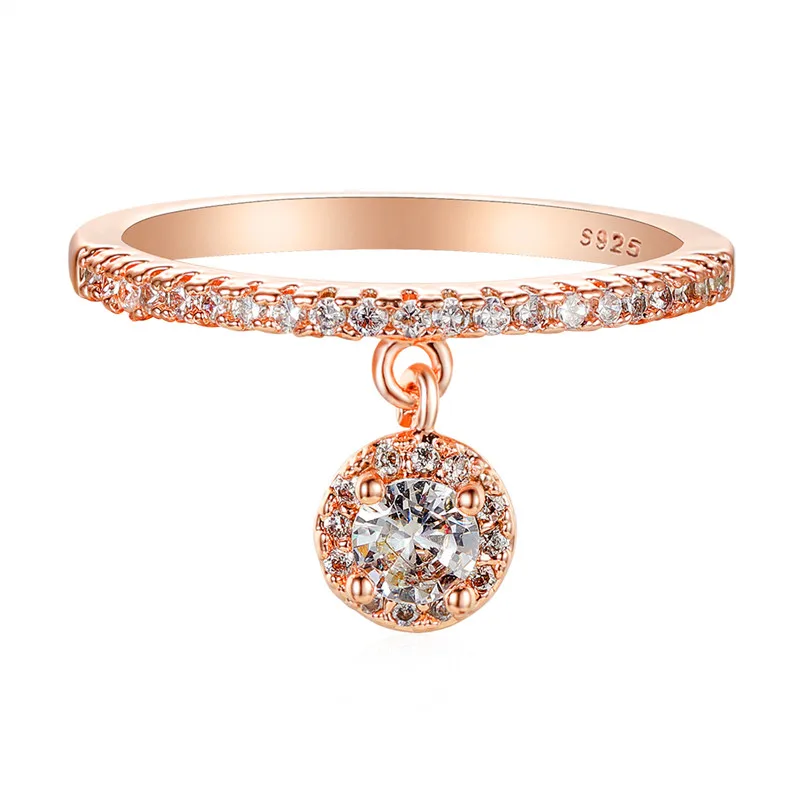 Rose Gold Color Милое женское маленькое круглое циркониевое кольцо с камнем, 925 серебряное Свадебное обручальное кольцо, винтажные обручальные кольца для женщин - Цвет основного камня: Rose Gold Color